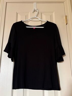 Vince Camuto Size Medium Black Top with Sheer Bell Sleeves